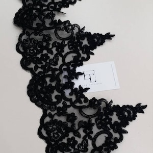 Schwarze Spitzenbesatz, Französische Spitze, Alencon Spitze, Brautkleidspitze, Hochzeitsspitze, Strumpfbandspitze, Abendkleidspitze, Dessousspitze Hof EEV2097