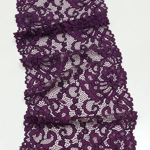 Adorno de encaje elástico lila con hilo negro, encaje elástico encaje francés encaje elástico boda encaje festoneado encaje de pestañas encaje Floral LJ883301