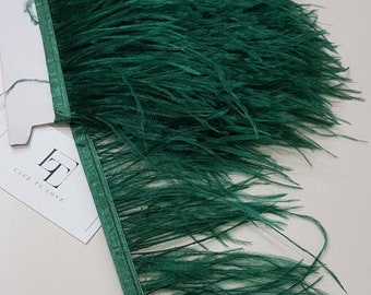 Green Ostrich Feather Fringe with Satin Ribbon - 4.7&quot; Wide