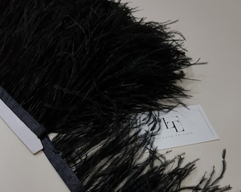Black Ostrich Feather Fringe: Ribbon Trim, 4.7&quot; Wide, By The Yard
