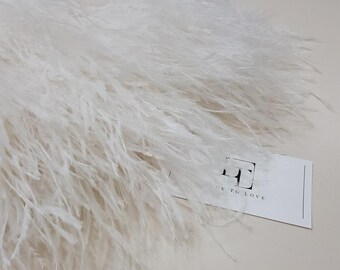 Ivory Ostrich Feather Fringe: White Ribbon Trim, Natural Feather Decoration