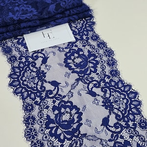 Rifinitura in pizzo per ciglia Chantilly francese blu tagliata su misura, nastro decorativo in pizzo blu scuro, rifinitura in pizzo blu per merceria, LL6661