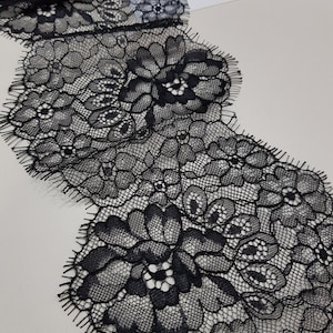 Schwarze Spitzenborte, Chantilly-Spitze, Französische Spitze, Brautspitze, Hochzeitsspitze, Ausgebochte Spitze, Wimpernspitze Florale Spitze Dessous-Spitze WDL6004