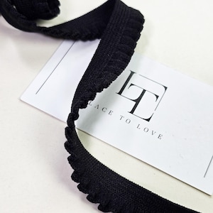 Schwarzes elastisches Stretch Gummiband mit plissierter Zierkante für Kurzwaren und Veredelungen, Meterware, V011