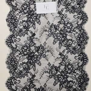 Delicato pizzo nero con cordoncino, bordo in pizzo francese, bordo in pizzo per velo da sposa, bordo in pizzo per abito con ciglia smerlate, EVSL195C