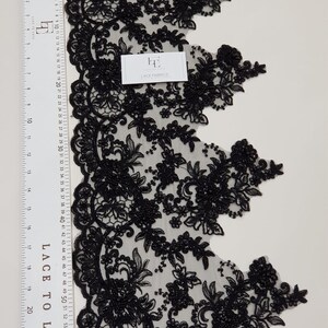 Beaded black lace trimming, Sequin lace, Pearl lace, Chantilly lace, French lace, Bridal lace, Wedding lace, Embroidered lace EEV2103 image 6