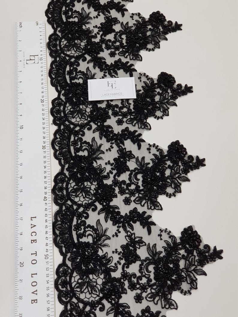 Beaded black lace trimming, Sequin lace, Pearl lace, Chantilly lace, French lace, Bridal lace, Wedding lace, Embroidered lace EEV2103 image 6