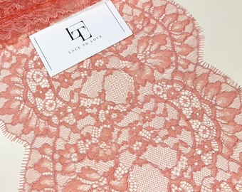 Pink lace trim, Salmon pink lace, Chantilly Lace, French Lace, Wedding Lace, Scalloped lace, Eyelash lace, Floral Lace, by the yard L29389