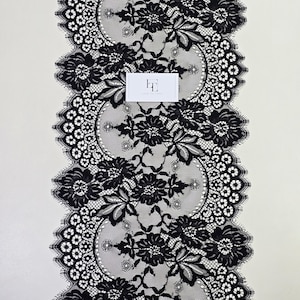 Delicato pizzo francese Chantilly nero tagliato su misura, nastro decorativo in pizzo nero, pizzo per merceria nero, L29388