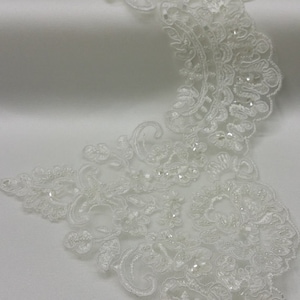 Renda marfim com miçangas, Renda de lantejoulas, Renda de pérolas, Renda francesa Renda chantilly, Renda de noiva, Renda de casamento, Renda branca KSBL62263CB