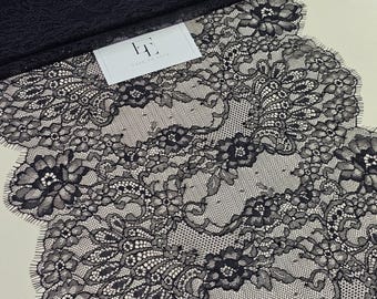 Black Chantilly Lace Trim: Delicate Eyelash Scalloped Edge, Haberdashery Ribbon