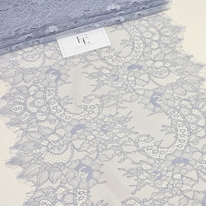 Rifinitura in pizzo delicato blu grigiastro, pizzo di merceria Chantilly francese, pizzo da sposa, pizzo da sposa, pizzo lingerie smerlato, LKM6001