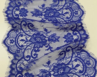 Royal blue lace Trim, French Lace, Chantilly Lace, Bridal lace, Wedding Lace, Garter lace, Evening dress lace, Lingerie Lace, EVSL097C