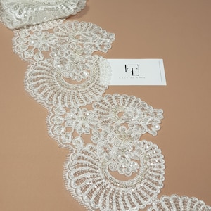 Renda marfim com miçangas, Renda com lantejoulas, Renda francesa com pérolas Renda Chantilly Renda nupcial Renda de casamento Renda branca EEV2114