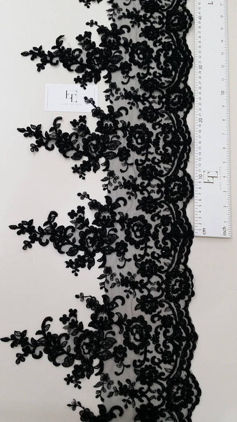 Beaded Black Lace Trim by the Yard Sequin Lace Pearl Lace Etsy