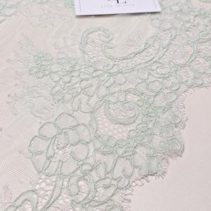 Renda verde claro, renda francesa, renda chantilly, renda de noiva, renda para ligas de casamento, renda para vestidos de noite, renda para lingerie por metro EVSL194C