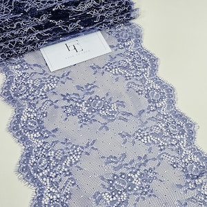 Blauwe Franse Chantilly-wimperkant op maat gesneden, donkerblauw kantdecoratielint, blauwe fourniturenkant, L1775