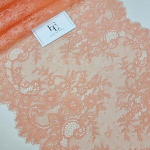 Pizzo arancione, bordo in pizzo francese, bordo in pizzo per abiti da sposa, pizzo da sposa con ciglia, pizzo per giarrettiera, pizzo per lingerie venduto al metro L20188