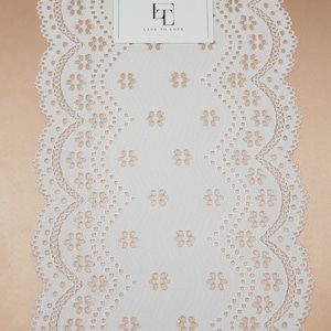 Pizzo di cotone bianco, pizzo elasticizzato per runner da tavola da sposa, pizzo per velo, pizzo smerlato per merceria e lingerie, L8281