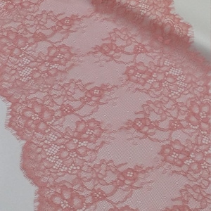 Guarnição de renda rosa, renda rosa salmão, renda chantilly, renda francesa, renda de casamento, renda recortada, renda de cílios, renda floral, por jarda L1771