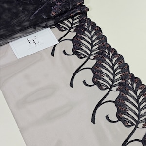 Preto com acabamento em renda bordado em bronze, vendido por metro, LL3501