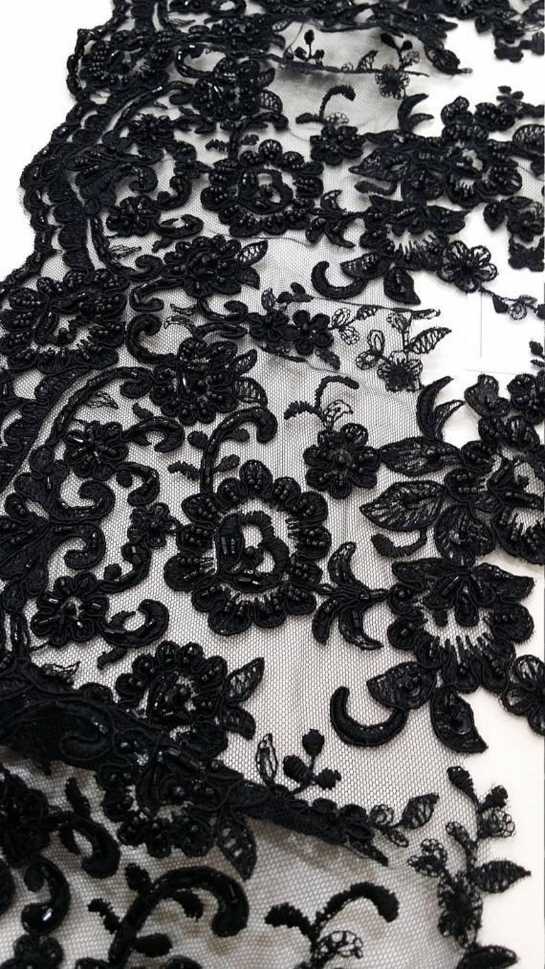 Beaded Black Lace Trim by the Yard Sequin Lace Pearl Lace - Etsy