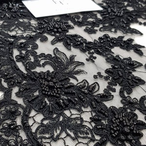 Beaded black lace trimming, Sequin lace, Pearl lace, Chantilly lace, French lace, Bridal lace, Wedding lace, Embroidered lace EEV2103 image 4