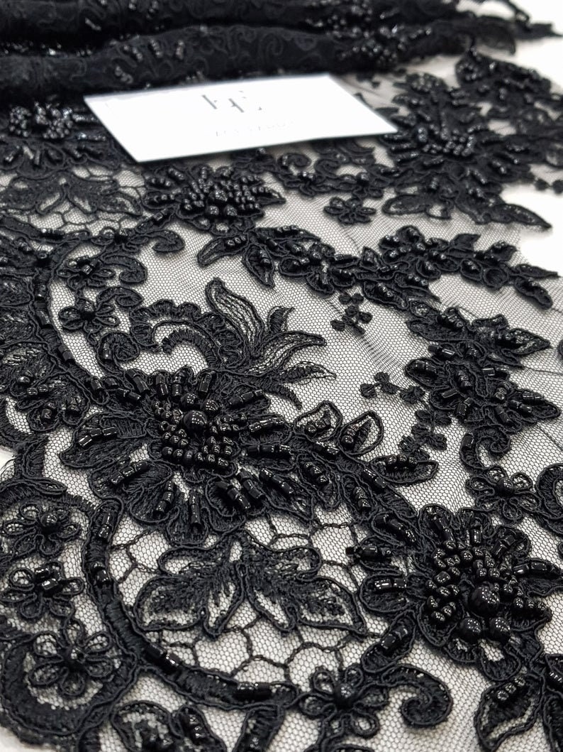 Beaded black lace trimming, Sequin lace, Pearl lace, Chantilly lace, French lace, Bridal lace, Wedding lace, Embroidered lace EEV2103 image 4