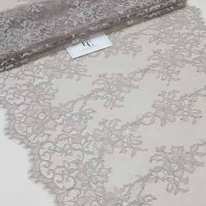 Pizzo grigio chiaro, pizzo francese, pizzo chantilly, pizzo da sposa, pizzo da sposa, pizzo smerlato, pizzo ciglia, pizzo floreale, pizzo lingerie LMF801