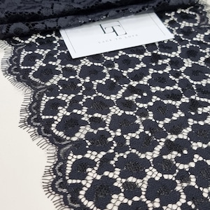 Garniture en dentelle de cils noire, dentelle d'Alençon, dentelle de jarretière, dentelle de robe de soirée, dentelle de lingerie, vendu par mètre, LJ33391
