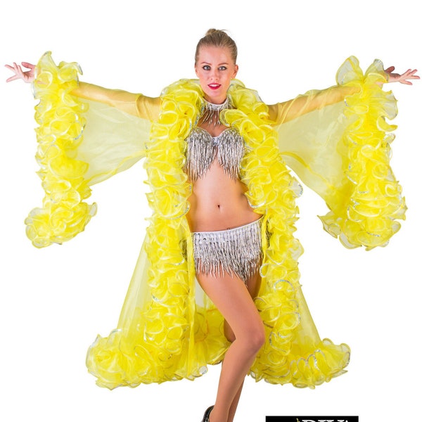 Burlesque Organza Mantel Manteau Paillettenkleid Diva Trompetenärmel Drag Queen Striptease Nach Maß