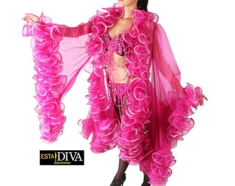 Burlesque Organza Coat Temptation Striptease Drag Queen Sexy Ruffle Boa Costume Custom-Made