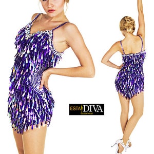 Latin Sequin Dress Sueno Gota Ballroom Dancesport Tear Drop Sequin Outfit Custom-Made