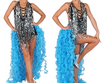 Organza Fringe Skirt Vegas Flame Burlesque Cabaret Custom-made