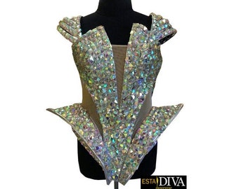 Sci Fi Outfit Crystal Diva Singer Body Beads Corset High End Stage Wear Custom-Made