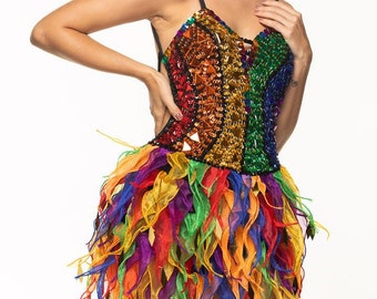 Rainbow Dress Abito Arcobaleno Showgirl Dress Sequin Organza Dress Rainbow Costume Latin dress Robe arc en ciel