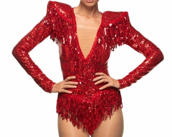 Epaulet Bodysuit Robe Scif Fi Outfit  Sequin Singer Leotard Incl Express Handling and Express Shipping