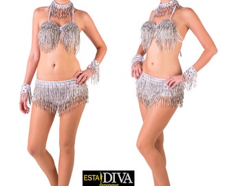 Samba Beaded Fringe Two-Piece Frange Sexy Vegas Showgirl Costume Burlesque Bikini Dress  Custom-made