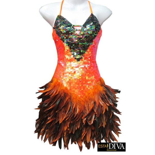 Showgirl Dress Abito Vegas Feather Sequin Rio Carnival Samba Outfit Custom-Made