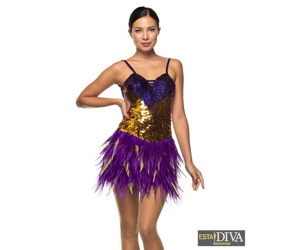 Vegas Feather Dress Oro Lila Rio Carnival Outfit Sequin - Etsy Denmark