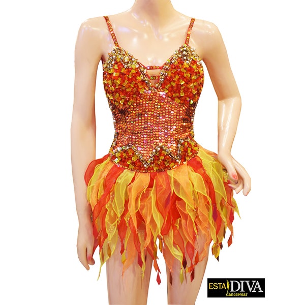 Samba Organzakleid Fiery Focosa Flammenkleid Feuer Outfit Maßgeschneidert