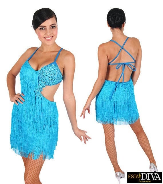 Latin Fringe Dress Flor De Cha Cha Sexy Ballroom Dancesport Outfit  Custom-made 