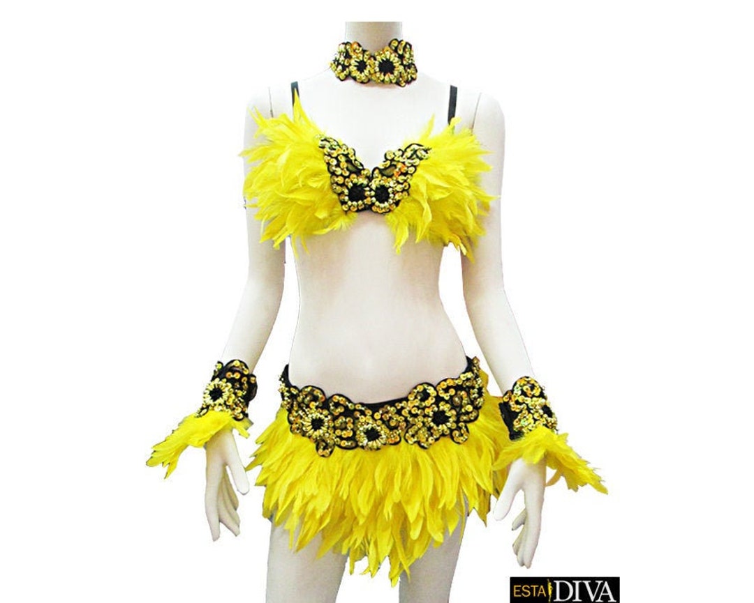Feather Dress Samba Plumas Rio Carnival Vegas Showgirl Outfit Etsy