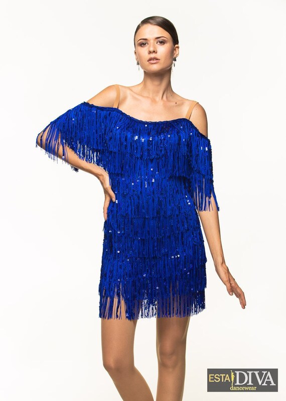 blue fringe dress