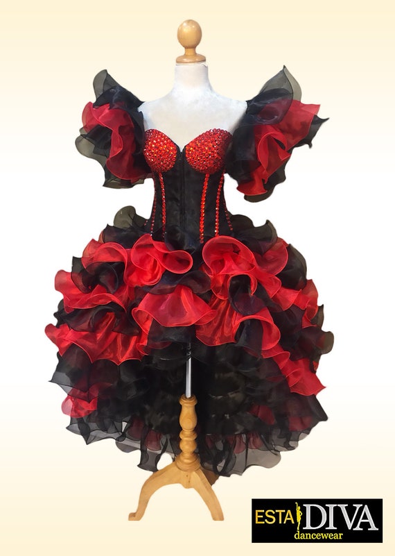 Diva Organza Dress Robe Cabaret Show Ruffle Skirt and Arm Cuffs