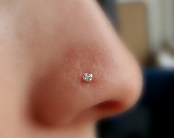 Tiny Nose Stud , Sterling Silver Nose Stud , 24 gauge , 2mm CZ Crystal Nose Stud , Nose Bone