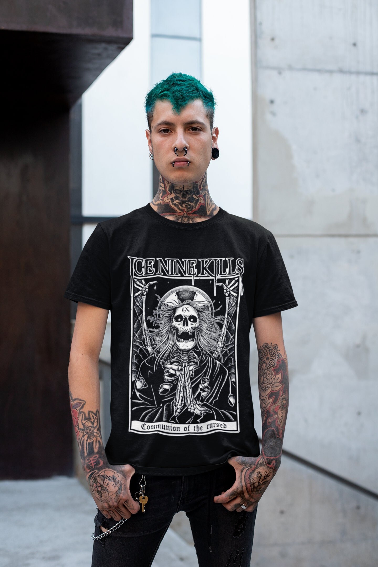 Discover Ice Nine Heavy Metal Skeleton Silver Cream Band Tee, Motionless In White Shirt