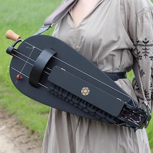 NEW STANDARD MODEL! Black tear shaped hurdy gurdy - with a trompette / wheel lyre / vielle a roue / Fairygurdies