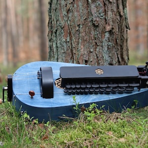 NEW STANDARD MODEL! Blue tear shaped hurdy gurdy - with a trompette / wheel lyre / vielle a roue / Fairygurdies