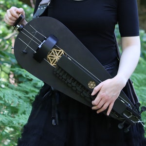 Black colour Long scale hurdy gurdy with a trompette (buzzing bridge) / wheel lyre / vielle a roue / Fairygurdies